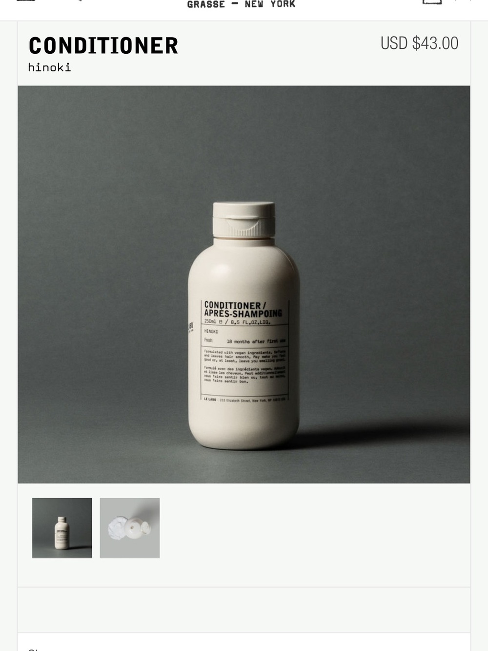 NWT Le Labo Conditioner Hinoki - 250ml